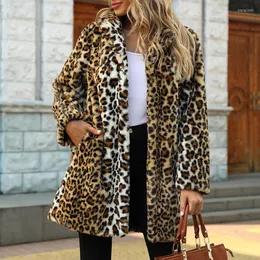 Women's Fur Autumn Winter Women Faux Coat Streetwear Warm Plush Teddy Coats Long Leopard Print Luxury Fake Jacket Female