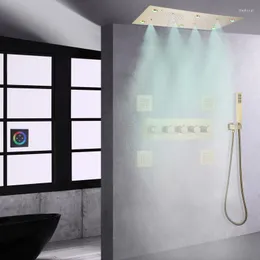 Bathroom Shower Sets Modern Brushed Gold LED Thermostatic System Bath Ceiling Spa Head Rain Mist