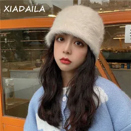 Beanie/Skull Caps Real Rabbit Fur Knitted Hats for Women Skullcap Men Beanie Hat Winter Retro Brimless Melon Cap Cuff Docker Fisherman Beanies Hat T221020