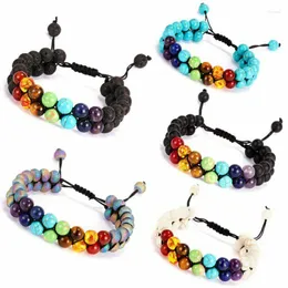 Strand Wholesale 30pcs Lots 7 Chakra Bracelet Black Lava Healing Balance Beads Reiki Double Layer Row Natural Stone Yoga Bracelets