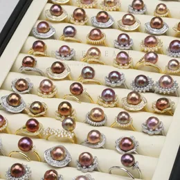 Ringos de cluster baroqueonly 925 prata esterling 9-10mm edison pérola anel de cor natural cor ajustável de zircão embutido jóias de moda rza