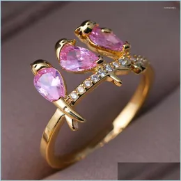 Wedding Rings Wedding Rings Bamos Cute 4Colors Bird Zircon Ring Elegant Thin Animal Yellow Gold Filled Bands For Couples Bridesmaid Dhkbi