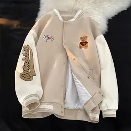 Kvinnors jackor Cotday Casual Studenter Kvinnor Hösten Loose Jacket Korean Harajuku Bear broderad baseball