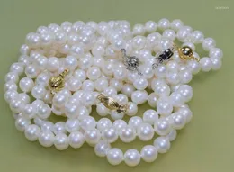 Catene 5 pezzi 8-9mm Collana di perle coltivate autentiche d'acqua dolce rotonde bianche da 18"