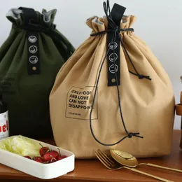 Akşam yemeği setleri öğle yemeği çantası depolama yalıtılmış bento geniş açılış tuval drawstring okul çanta piknik kamp mutfak aksesuarları