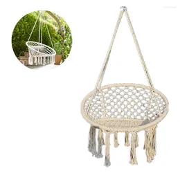 Camp Furniture Nordic Style Hammock Swing Chair Hanging Kit Home Outdoor Beige Cotton Stick Garden Tassels Rope Balkony