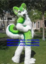 Fato de mascote de lobo peludo verde de pele longa Fox Husky Dog Fursuit adulto roupa de personagem de desenho animado Terno Performance Atuando Loja de departamentos zz7598