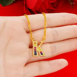 ペンダントネックレスドバイ24K女性のためのゴールドレターcollares de moda 2022ステートメントチェーンチェックネックレスAccesorios mujer