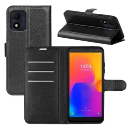 Leather Phone Cases For Alcatel 1B 2022 1S 1L 3L 2021 Vodafone Smart P12 V12 P11 Lychee Litchi Wallet Case with Card Slots