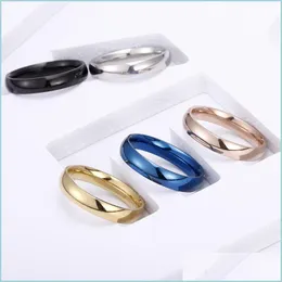 Pierścienie opaski 4 mm cienki pierścień biżuteria Man Black Sier Kolor Rose Gold Elegancki imprezowy ogonowy Pierścienie dla kobiet Drop Gelive Dh6kg