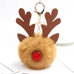 Keychains 2020 Christmas Elk Cute Fashion Plush chain Women's Car ring Pompom Chains Women Handbag Pendant S266 G221026