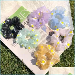 Hair Accessories Organza Hair Scrunchie Sweet Cute Daisy Print Ring Women Elastic Rubber Bands Hairtie Drop Delivery 2022 Products A Dh8Gh