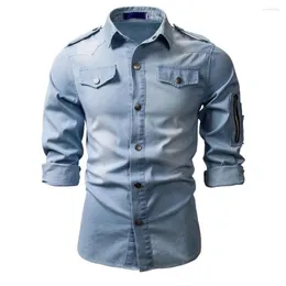 Chemises décontractées pour hommes TAILLE UE La mode pour hommes augmente la chemise à manches longues en denim de lavage en coton de haute qualité