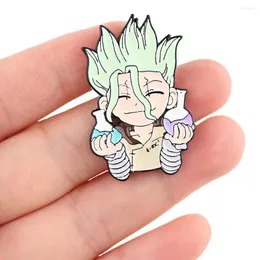 Brosches söt japansk anime Dr.Stone emalj pin kläder hatt krage brosch portfölj märke modetillbehör smyckedekoration