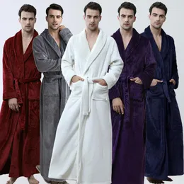 Mäns Sleepwear Winter Flanell Warm Kimono Bathrobe Men Ultra Long Nightgown Coral Fleece Nightdress Loose V-Neck Home Clothes El