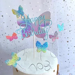 Forniture festive Kit di decorazioni per torte a farfalla in tessuto non tessuto Happy Birthday Party Baking Dessert Decor Tools Accessori