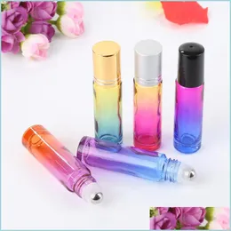 Packing Bottles Gradient Color 10Ml Glass Rollon Bottles Liquid Essential Oils Bottle With Stainless Steel Roller Ball And Aluminum Dhc40