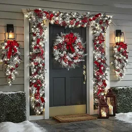 Christmas Decorations 20 30cm The Cordless Prelit Red And White Holiday Trim Front Door Wreath Christmas Wedding Party Decoration Xmas Decor 2022 T220929