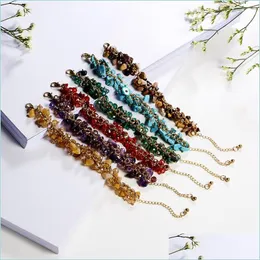 Charm Bracelets Dhs Natural Stone Bracelets Colorf Tourmaline Bangle Handmade Crystal Chip Irregar Gravel Strand Chain For Women Dro Dhq4C