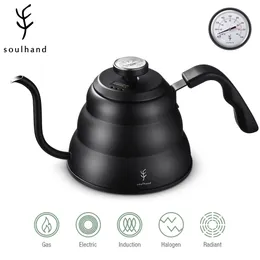 Kawa garnki Soulhand Kettle 1.2L 1L Stal nierdzewna Wlać kroplówka z termometrem do kawiarni domowej 221025