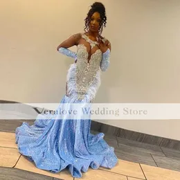 Celebrate Prom Dress Mermaid 2023 Light Blue Sequins Sparkly African Party Wear for Women vestidos de gala