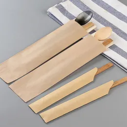 Present Wrap Kraft Paper Chopsticks Set Disponible Bag Knife Fork Spoon Table Packing 200 Pieces