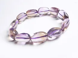 Strand Oval Fashion Jewelry Crystal Beads Bracelet Genuine Natural Purple Yellow Quartz Charm Stretch