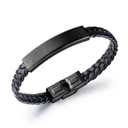 Fashion Jewelry Mens Black Charm Handmade Braid Leather Bracelet Finding Stainless Steel Design Diy Punk Hip Hop Bracelets For Men Gift278k