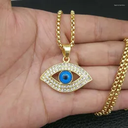 Pendant Necklaces Zircon Eye Of God Necklace Men's Fashion Titanium Steel Color Preservation Gold Plated Rhinestones Hip Hop Jewelry