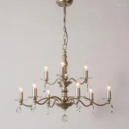 Chandeliery sypialnia wystrój rustykalny żelazny żyrandol K9 Kryształowy wisior do salonu lampa jadalnia antyczna świeca LED