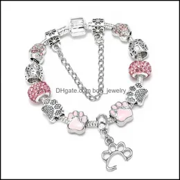 Charm-Armbänder Charm-Armbänder Seialoy Sier Farbe Glänzend Rosa Fußabdrücke Perlen Für Frauen Mädchen Original Mode DIY Schmuck Geschenke W Dhdfq