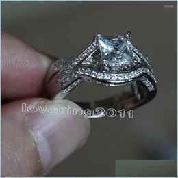 An￩is de casamento an￩is de casamento atacado j￳ias de luxo legais 10kt Princesa branca de ouro cortado Cut Zirconia Mulheres anel de noiva para L Dhpdh