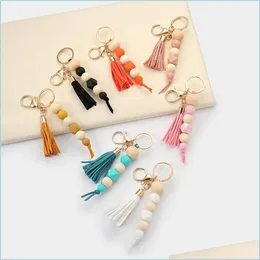 Schlüsselanhänger Lanyards Mode Perlen Schlüsselanhänger für Frauen Mädchen Einfache Sommer Sil Holz Perlen Anhänger Quaste Schlüsselbund Zubehör Geschenke D Dhjxj