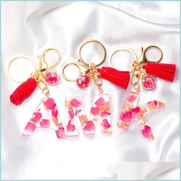 Keychains Lanyards Tassel Letter Keychain Trendy Creative Colorf 26 영어 초기 수지 핸드백 키링 액세서리 여성 GI DHMAL