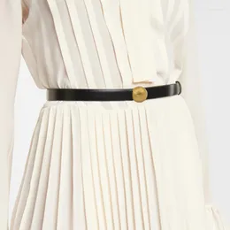Belts Retro Gilt Ball Buckle Leather Thin Belt Ancient Gold Three-dimensional Round Ladies Trousers Dress Decorati