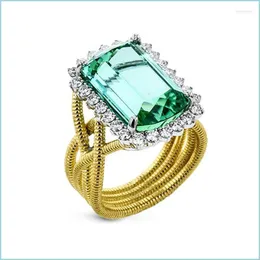 Wedding Rings Wedding Rings Trend Gold Twine Cross For Women Square Green Cz Stone Inlay Elegant Lady Fashion Jewelry Engagement Rin Dhcp3