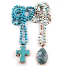 Pendant Necklaces MOODPC Fashion Natural Semi Precious Empire Stones With Cross Charm Handmade Necklace Women Jewelry