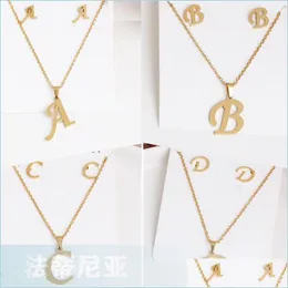 Earrings Necklace 26 Letter Necklaces With Earring Set Stainless Steel Gold Choker Initial Pendant Necklace Women Alphabet Chains Dhrcf