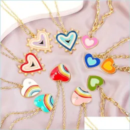 Pendant Necklaces Ins Vintage Mtilayer Color Love Heart Necklace Simple Drop Oil Peach Hearts Necklaces For Women Girls Fashion Jewe Dhid0