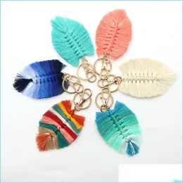 Keychains Lanyards Leaf Weaving Rainbow Keychains For Women Boho Handmade nyckelh￥llare Keyring Rame Bag Charm Car Hanging Jewelry Dr DHO91