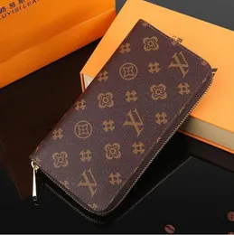 Carteira feminina fashion carteira de couro PU com zíper único carteira feminina longa bolsa clássica com cartão 60017 caixa laranja