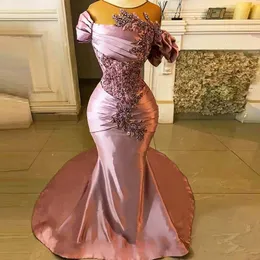 Vestidos de noite de sereia de mi￧angas rosa p￡lido 2023 PLZEADO O PESCA PLUS TAMANHO ASO ASO EBI DRESS AFRICANOS AFRICANOS