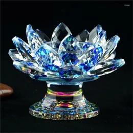 Candle Holders K9 Crystal Lotus Flower Figurine Miniature Garden Fengshui Ornaments Home Decor Accessories Modern Buddhist Candlestick 19s