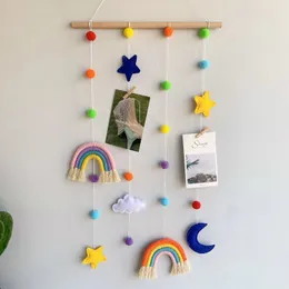 Frames Hanging Po Display with Pom Rainbow Pendant DIY Picture Frames Wall Organizer Boho Decorations Nursery Baby Kid Room 221026