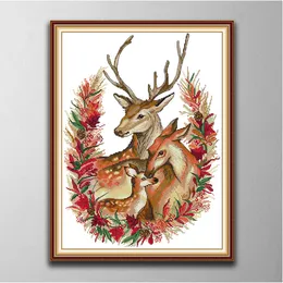 Christmas deer family DIY cross stitch Embroidery Tools Needlework sets counted print on canvas DMC 14CT 11CT cloth