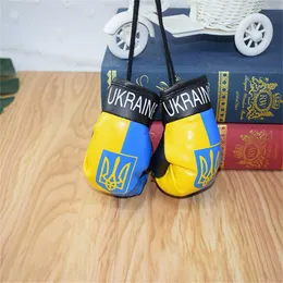 Keychains Ukraine National Flag Boxing Gloves 10cm PVC Hanging Mirror Pendant Key Chains In The Car Accessories Decoration Gift G221026