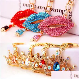 Keychains Lanyards Big Crystal Crown Keychain Rhinestone Lipstick Keyring Car Charms Key Holder Creative Gift for Girlfriend Drop Dhkgf