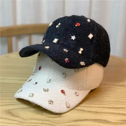 Ball Caps Autumn Winter All Match Rivet Baseball Solid Black White Khaki Pink Ins Women Woolen Visors Hats Adjustable 54-60cm