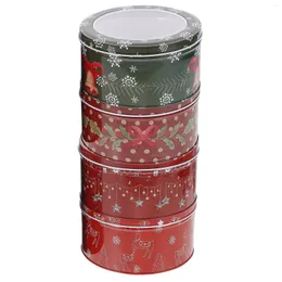 Brocada de presente 4pcs Armazenamento de lalha de lula Caixa de biscoito Recipiente redondo Biscoitos de Natal latas decorativas