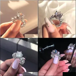 Bröllopsringar Bröllopsringar Fashion Sier Color Rhinestone Crystal Love for Women CZ Stone Engagement Jewelry Giftsweddingwedding Bri Dhm4b